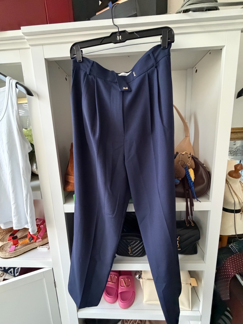 The Frankie Shop Navy Tailored Pleated Trousers